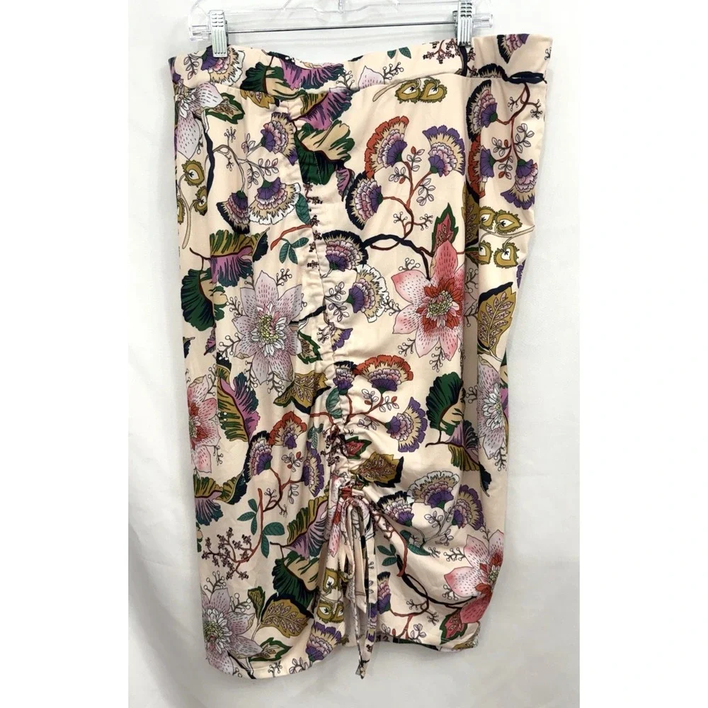 Eloquii Floral Stetch‎ Knit Floral Skirt Womens Plus Size 20 Gathered Drawstring